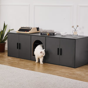 Cat Litter Box Enclosure | Wooden Hidden Furniture | 57.9" Black