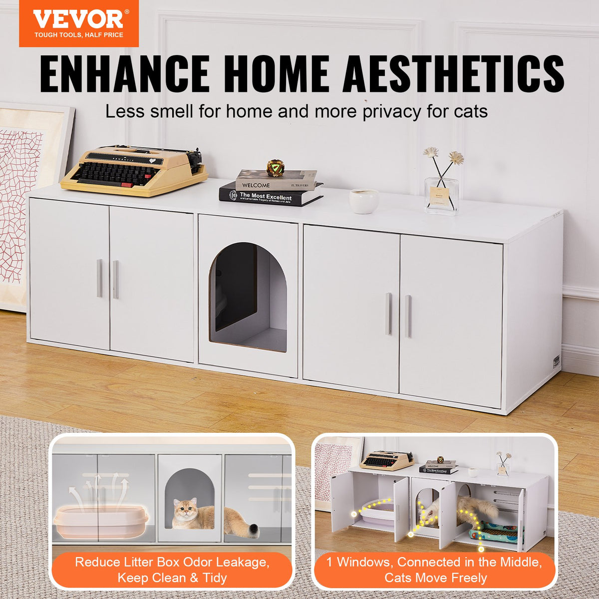 Cat Litter Box Enclosure | Wooden Furniture | 57.9" White