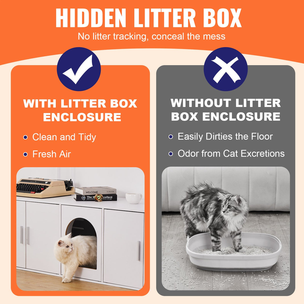 Cat Litter Box Enclosure | Wooden Furniture | 57.9" White