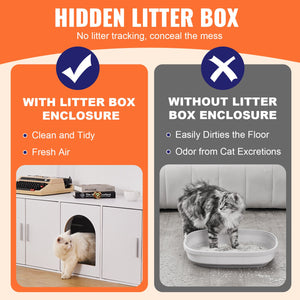 Cat Litter Box Enclosure | Wooden Furniture | 57.9" White