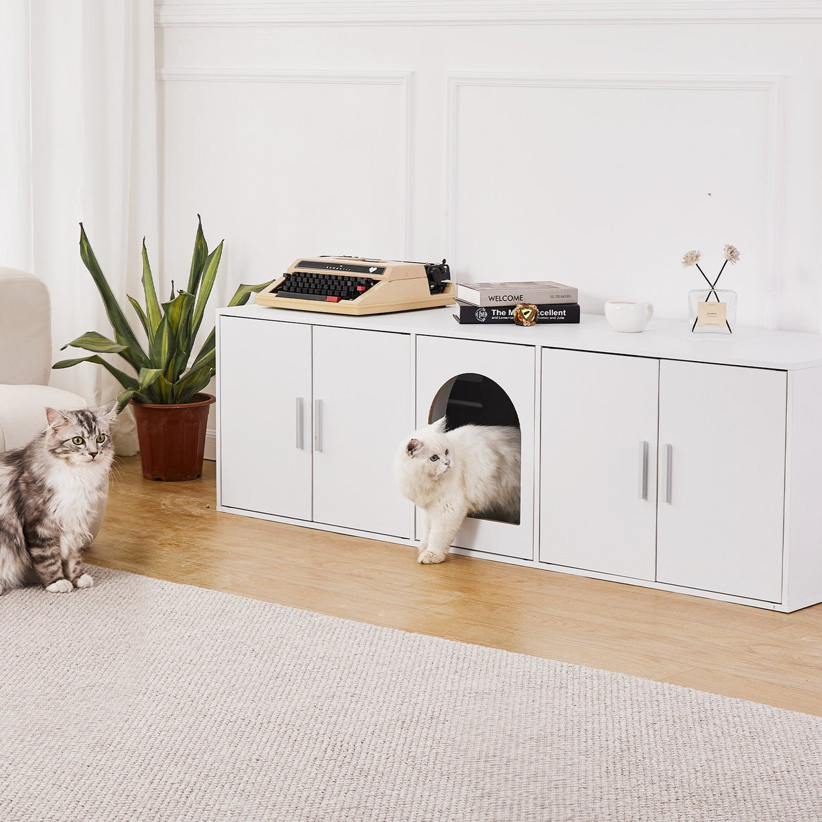 Cat Litter Box Enclosure | Wooden Furniture | 57.9" White