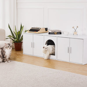 Cat Litter Box Enclosure | Wooden Furniture | 57.9" White