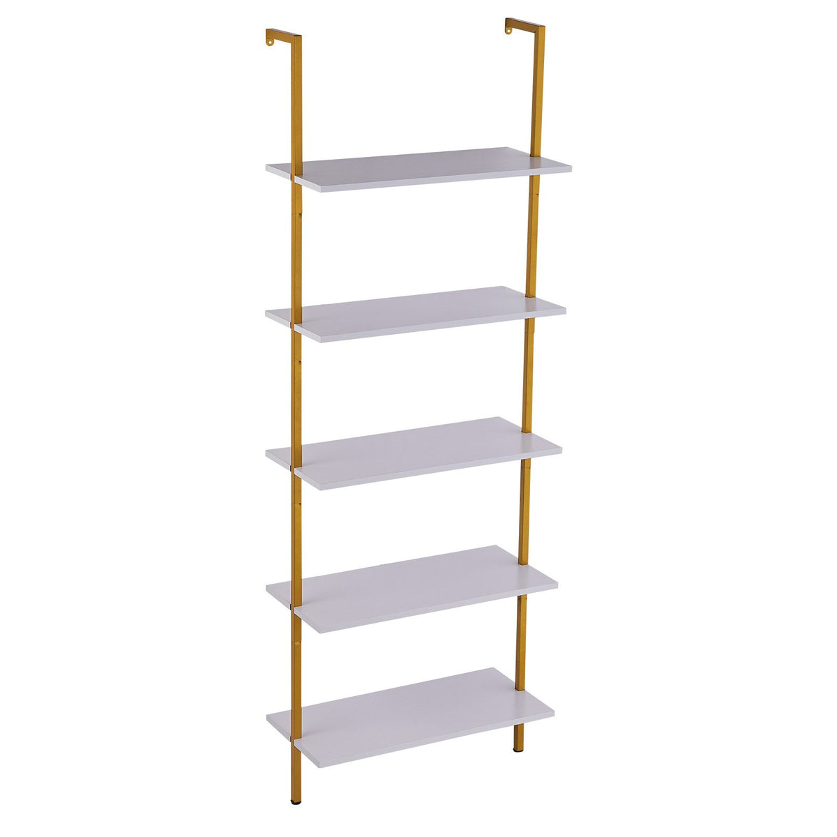 Industrial Pipe Shelf | 5-Tier Wall-Mount | 64x30x182.5cm | Gold/White