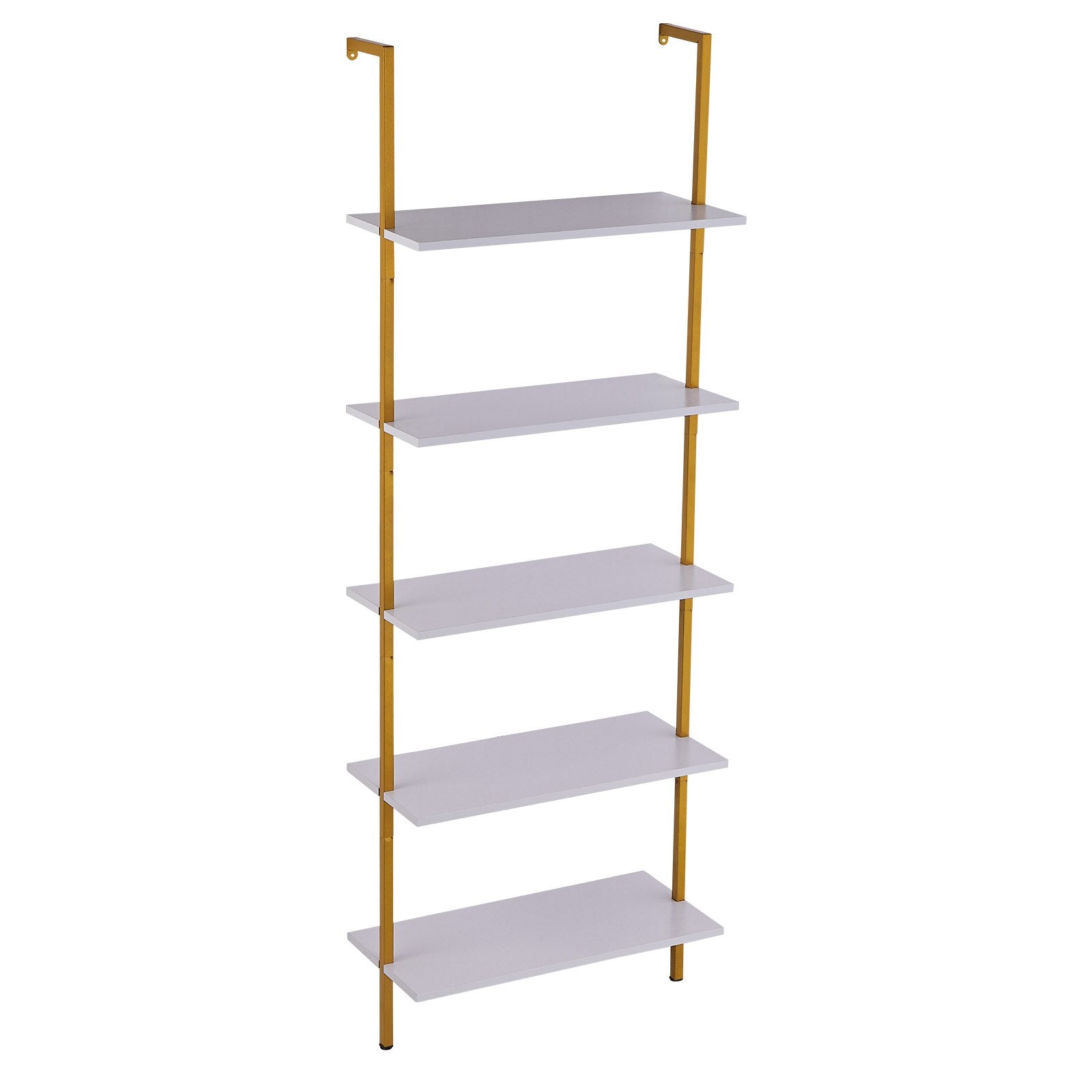 Industrial Pipe Shelf | 5-Tier Wall-Mount | 64x30x182.5cm | Gold/White