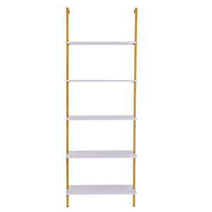 Industrial Pipe Shelf | 5-Tier Wall-Mount | 64x30x182.5cm | Gold/White