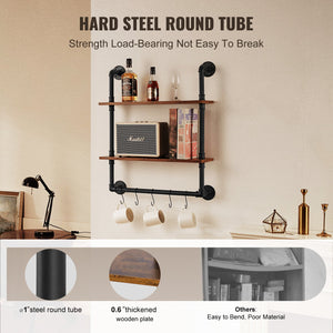 Industrial Pipe Shelf | 2-Tier Wall-Mount | 24x7.87"
