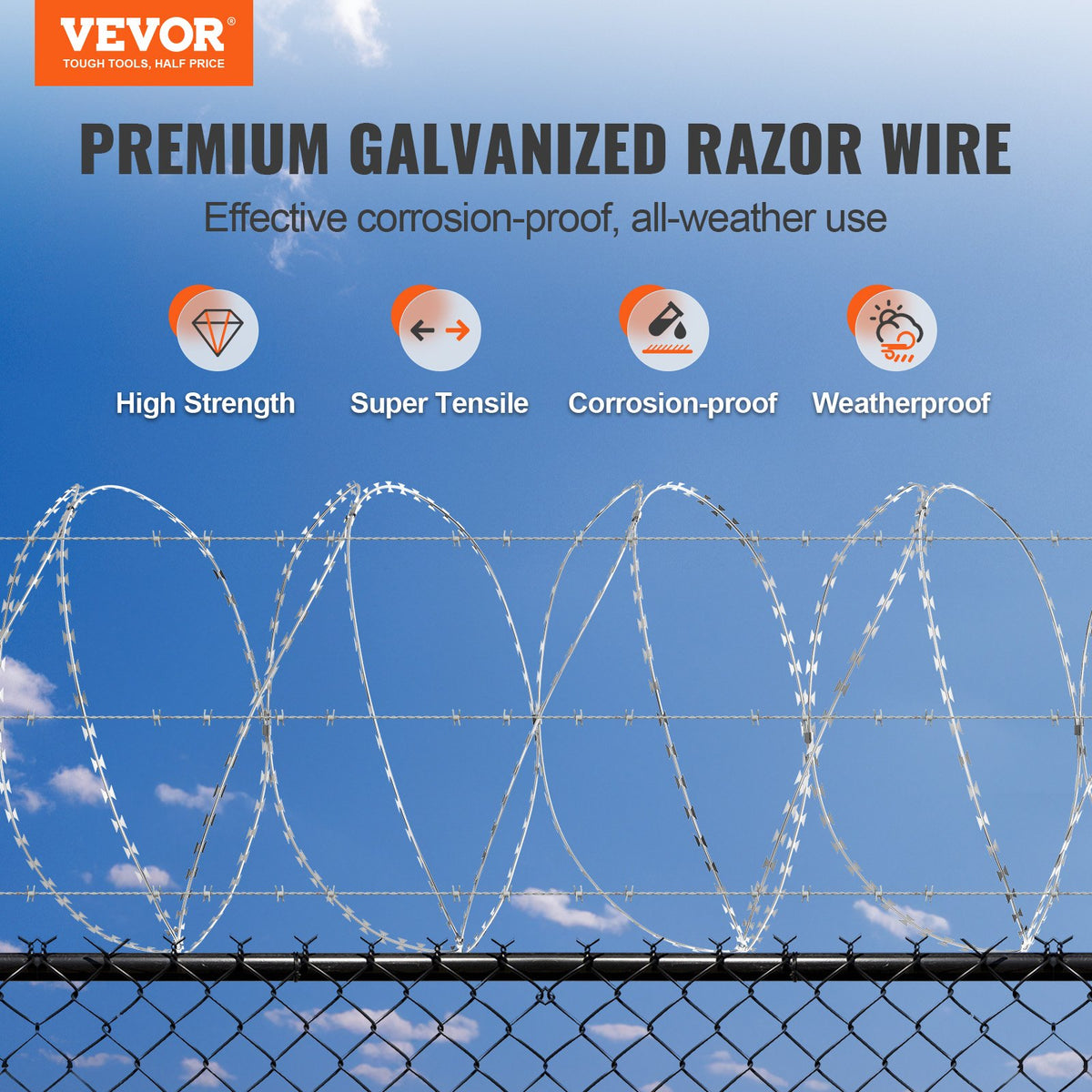 Razor Wire 98FT 2 Rolls | Galvanised Double Spiral Barbed Wire | Garden & Security Fence Razor Ribbon