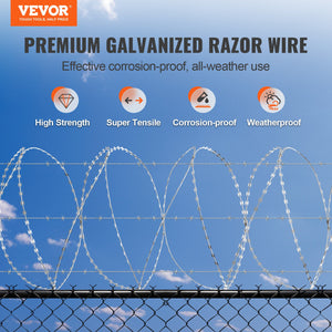 Razor Wire 98FT 2 Rolls | Galvanised Double Spiral Barbed Wire | Garden & Security Fence Razor Ribbon