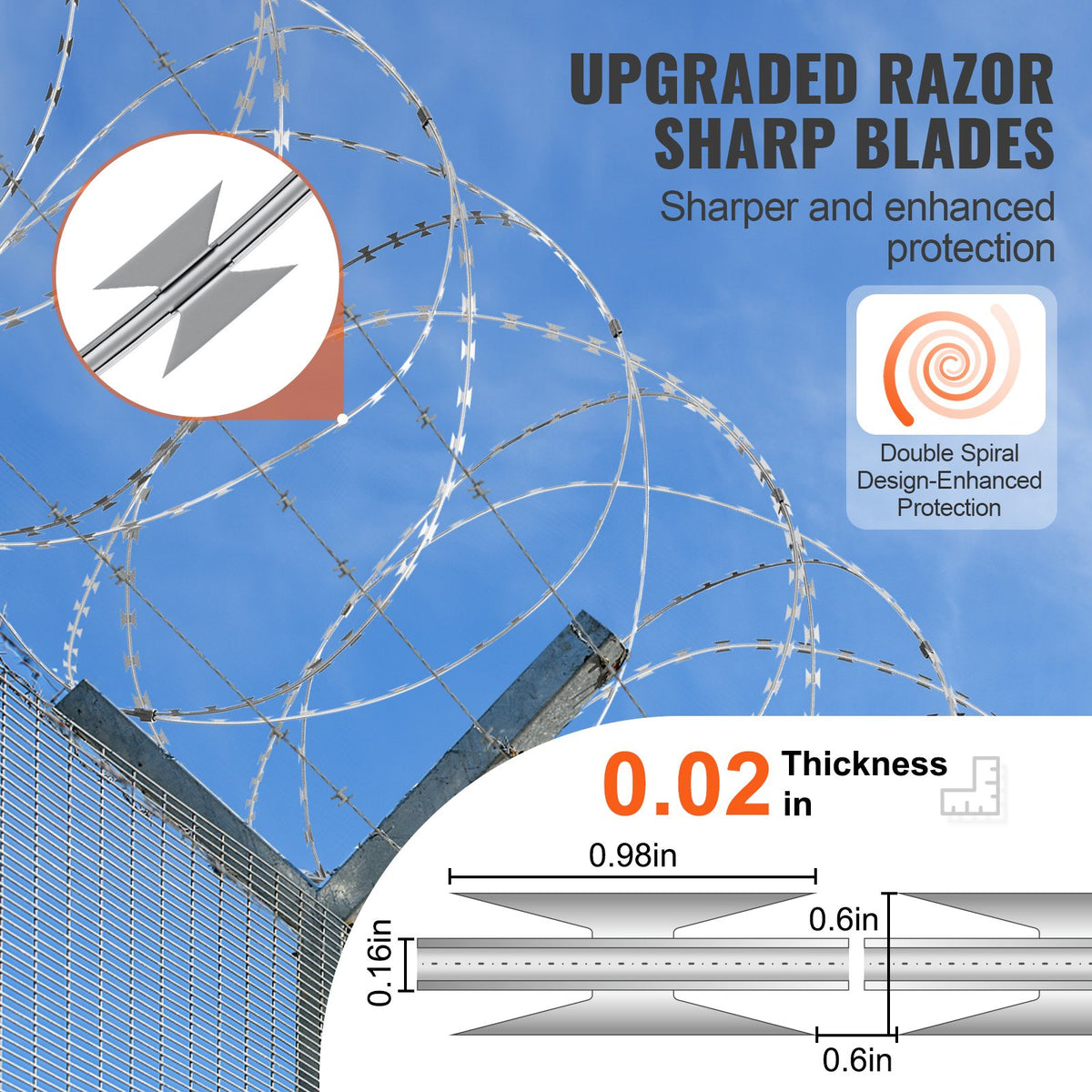 Razor Wire 98FT 2 Rolls | Galvanised Double Spiral Barbed Wire | Garden & Security Fence Razor Ribbon