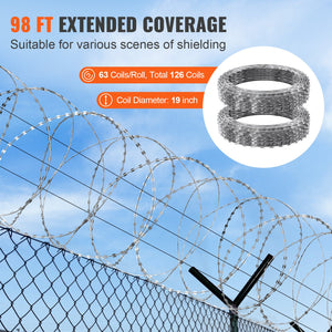 Razor Wire 98FT 2 Rolls | Galvanised Double Spiral Barbed Wire | Garden & Security Fence Razor Ribbon
