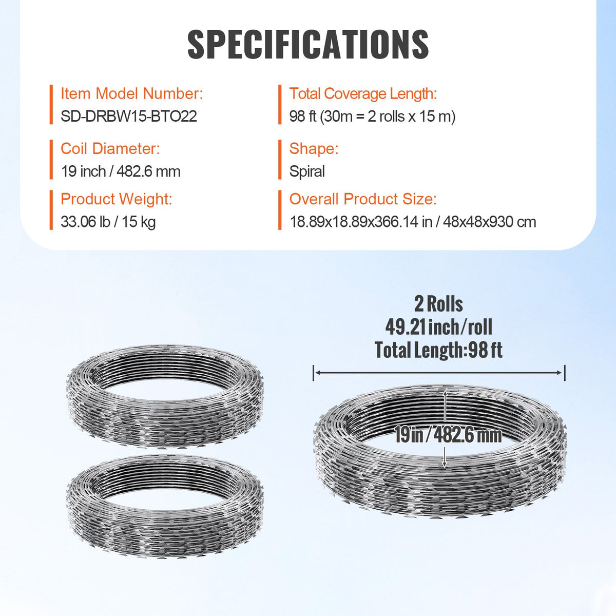 Razor Wire 98FT 2 Rolls | Galvanised Double Spiral Barbed Wire | Garden & Security Fence Razor Ribbon