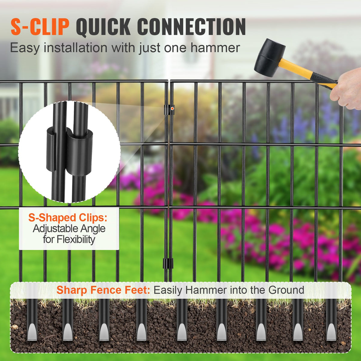 Garden Fence No-Dig 44x33cm | Animal Barrier Metal Fence with 3.81cm Spike Spacing | 28 Pack Decorative Yard Fencing