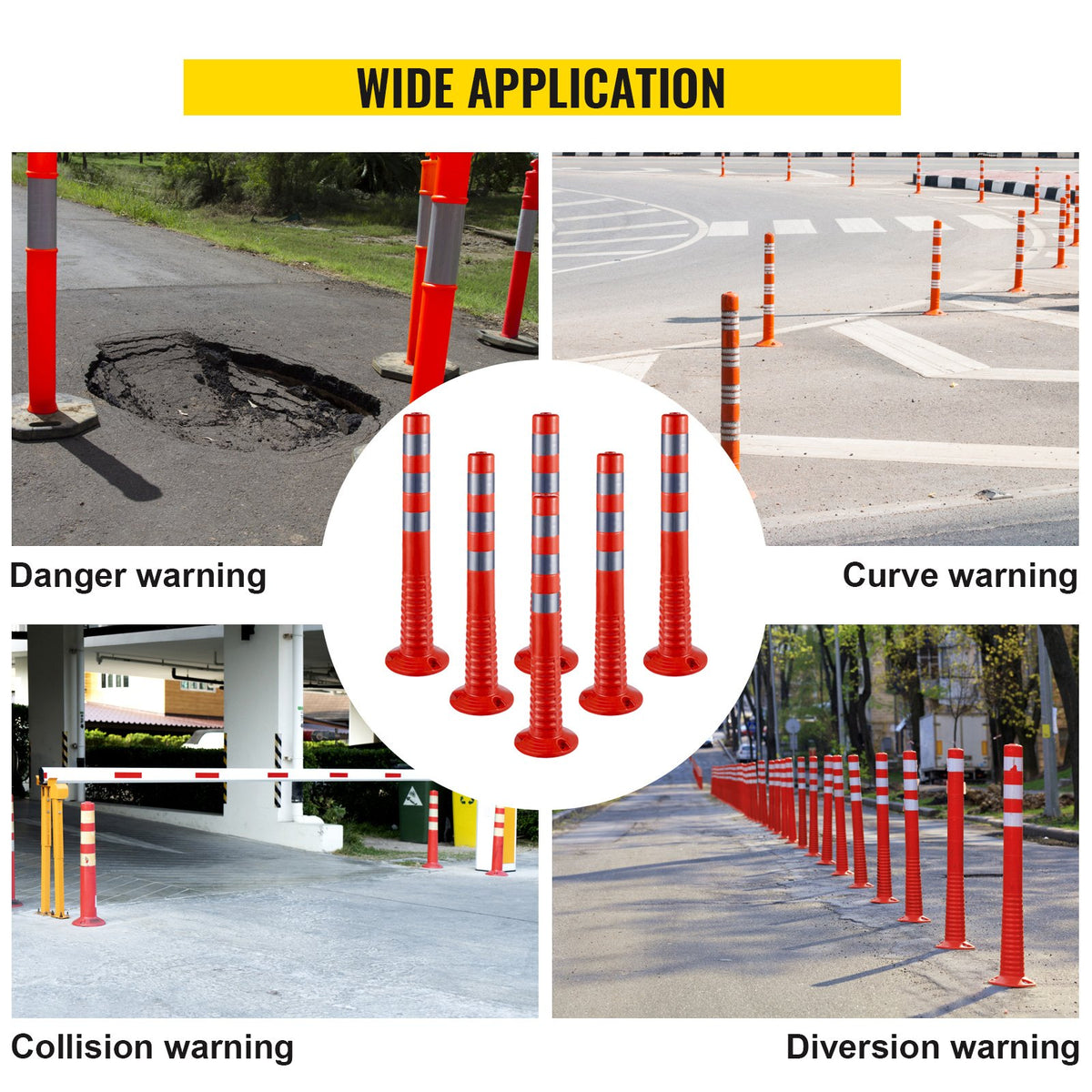 Traffic Delineator Posts | 30" Flexible Spring Channelizer Cones 6-Pack