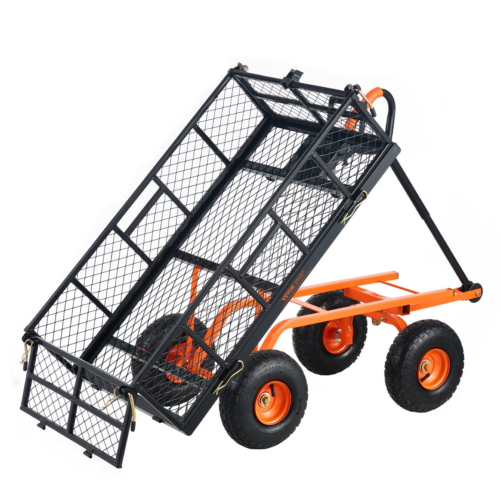 Metal Dump Cart | 399kg Capacity | Convertible Handle | Garden Wheelbarrow with 25.4cm Tires