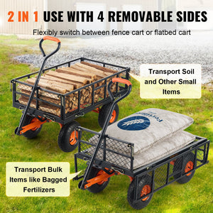 Metal Dump Cart | 399kg Capacity | Convertible Handle | Garden Wheelbarrow with 25.4cm Tires