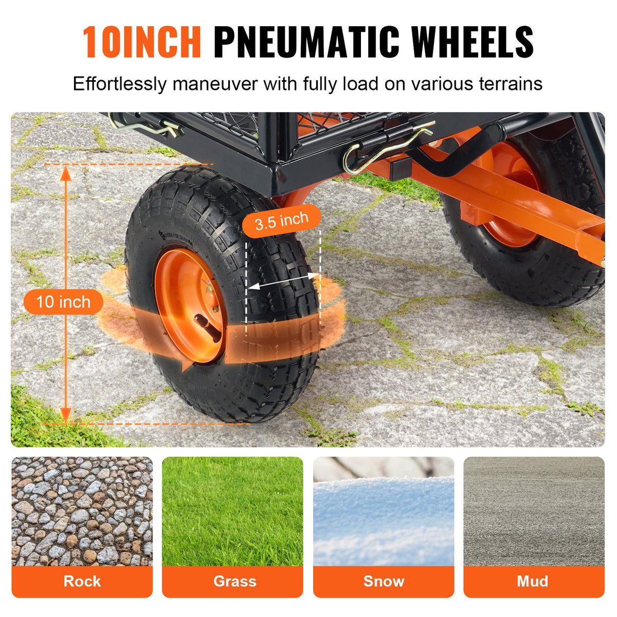 Metal Dump Cart | 399kg Capacity | Convertible Handle | Garden Wheelbarrow with 25.4cm Tires