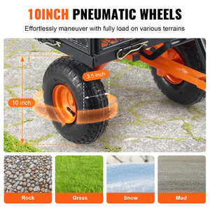 Metal Dump Cart | 399kg Capacity | Convertible Handle | Garden Wheelbarrow with 25.4cm Tires
