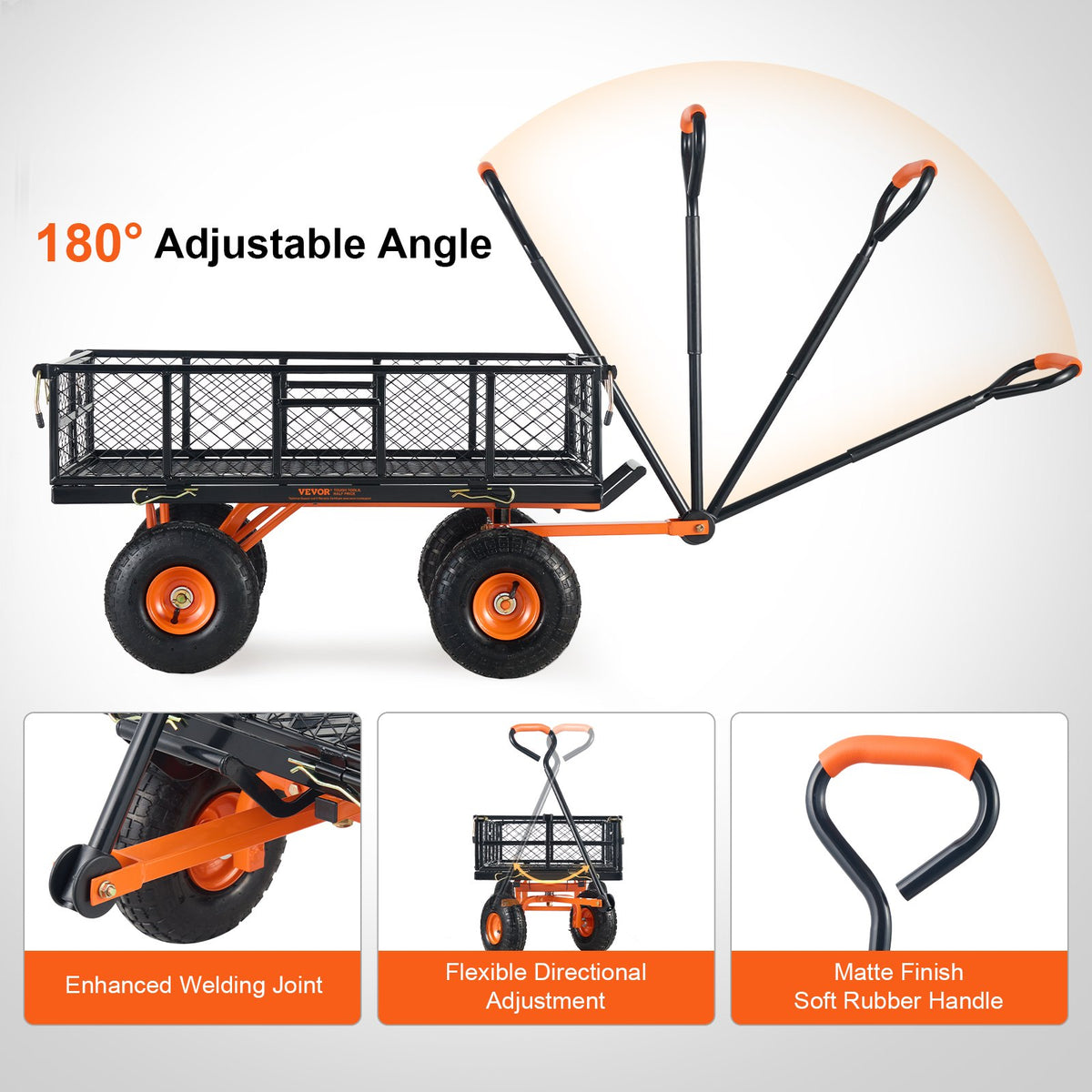 Metal Dump Cart | 399kg Capacity | Convertible Handle | Garden Wheelbarrow with 25.4cm Tires