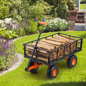 Metal Dump Cart | 399kg Capacity | Convertible Handle | Garden Wheelbarrow with 25.4cm Tires