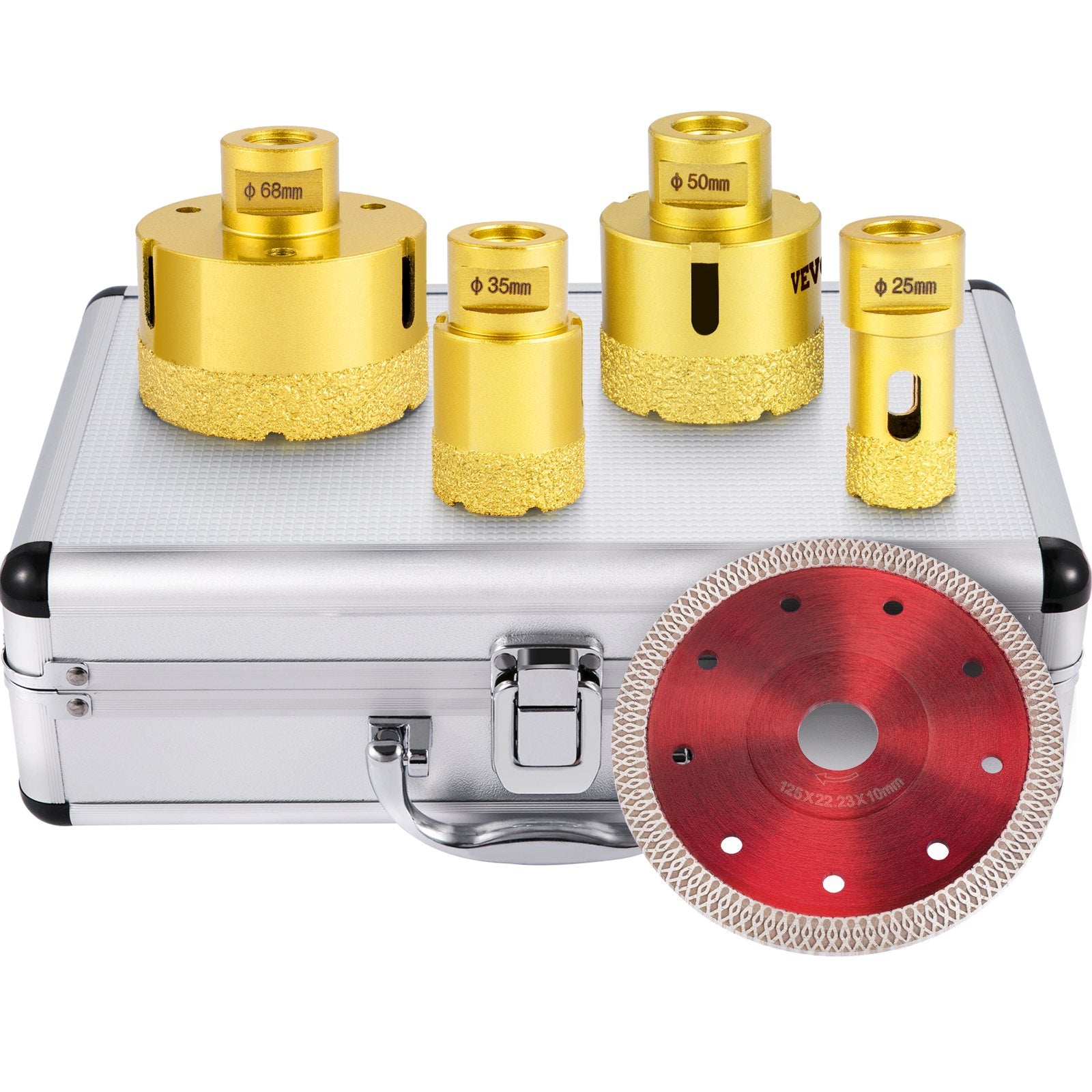 Diamond Drill Bit Set 4 Piece | 25/35/50/68mm Vacuum Brazed Tile Hole Saws with Case