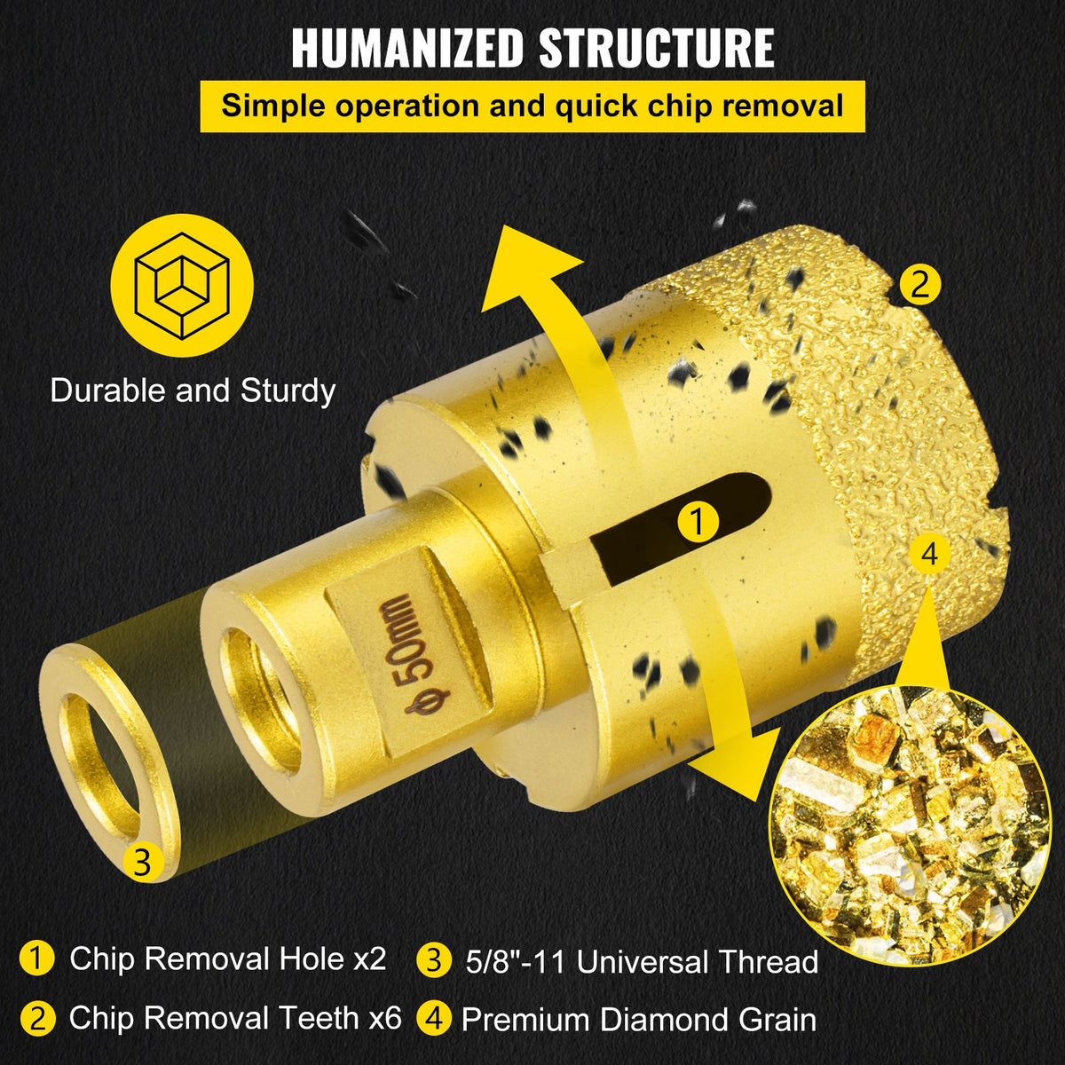 Diamond Drill Bit Set 4 Piece | 25/35/50/68mm Vacuum Brazed Tile Hole Saws with Case