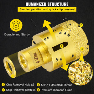 Diamond Drill Bit Set 4 Piece | 25/35/50/68mm Vacuum Brazed Tile Hole Saws with Case
