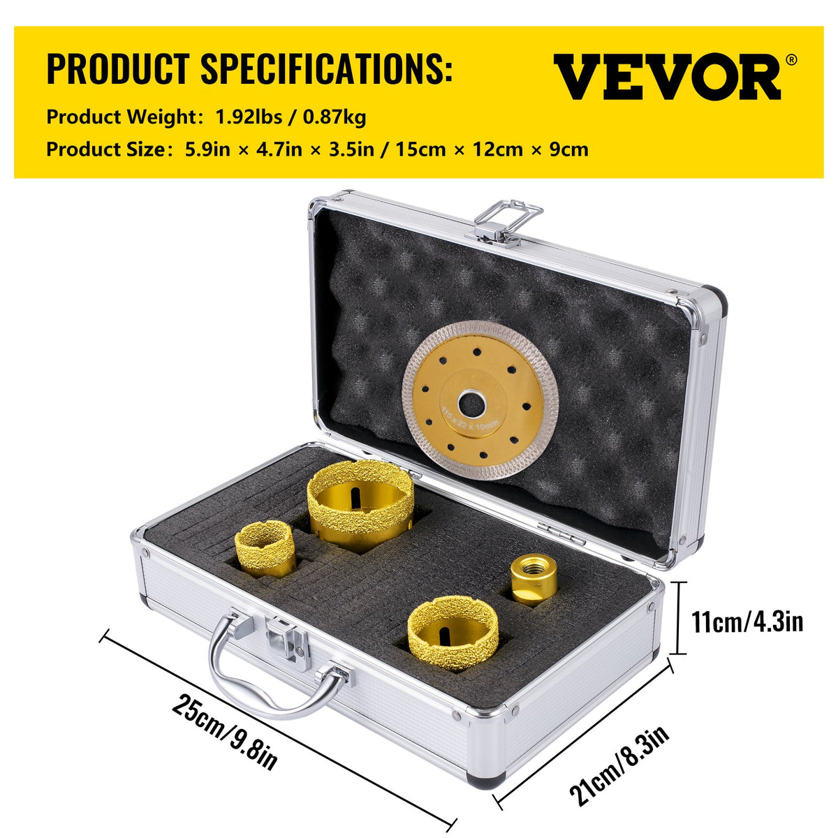 Diamond Drill Bit Set 4 Piece | 25/35/50/68mm Vacuum Brazed Tile Hole Saws with Case