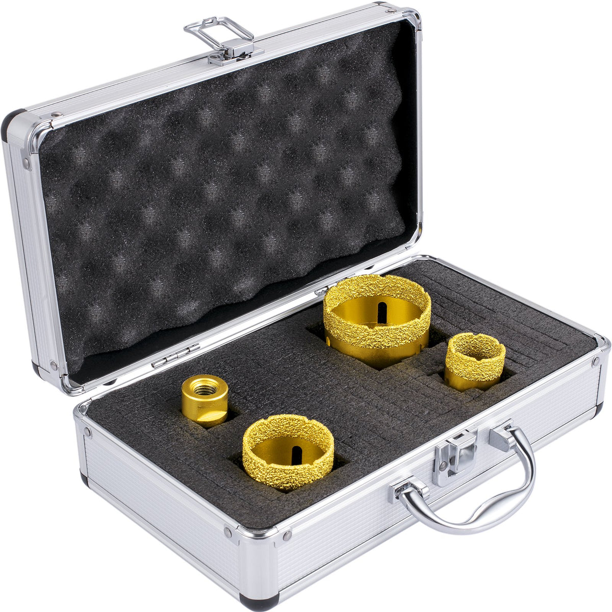 Diamond Drill Bit Set 4 Piece | 25/35/50/68mm Vacuum Brazed Tile Hole Saws with Case