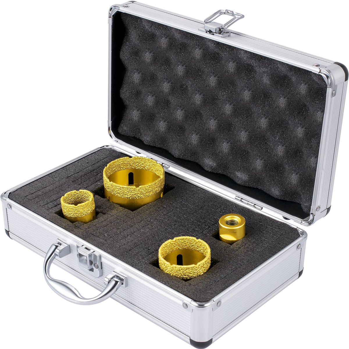 Diamond Drill Bit Set 4 Piece | 25/35/50/68mm Vacuum Brazed Tile Hole Saws with Case