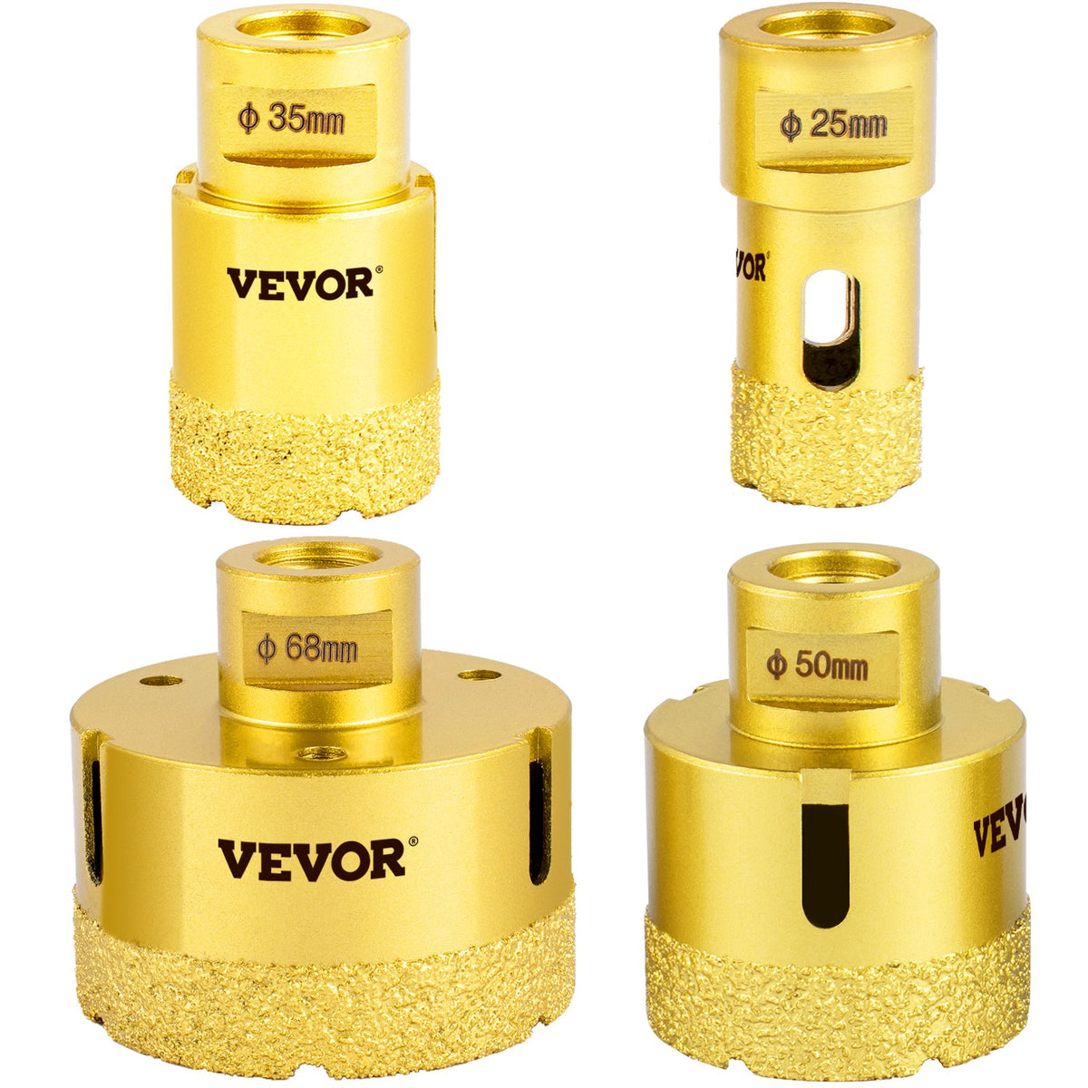 Diamond Drill Bit Set 4 Piece | 25/35/50/68mm Vacuum Brazed Tile Hole Saws with Case