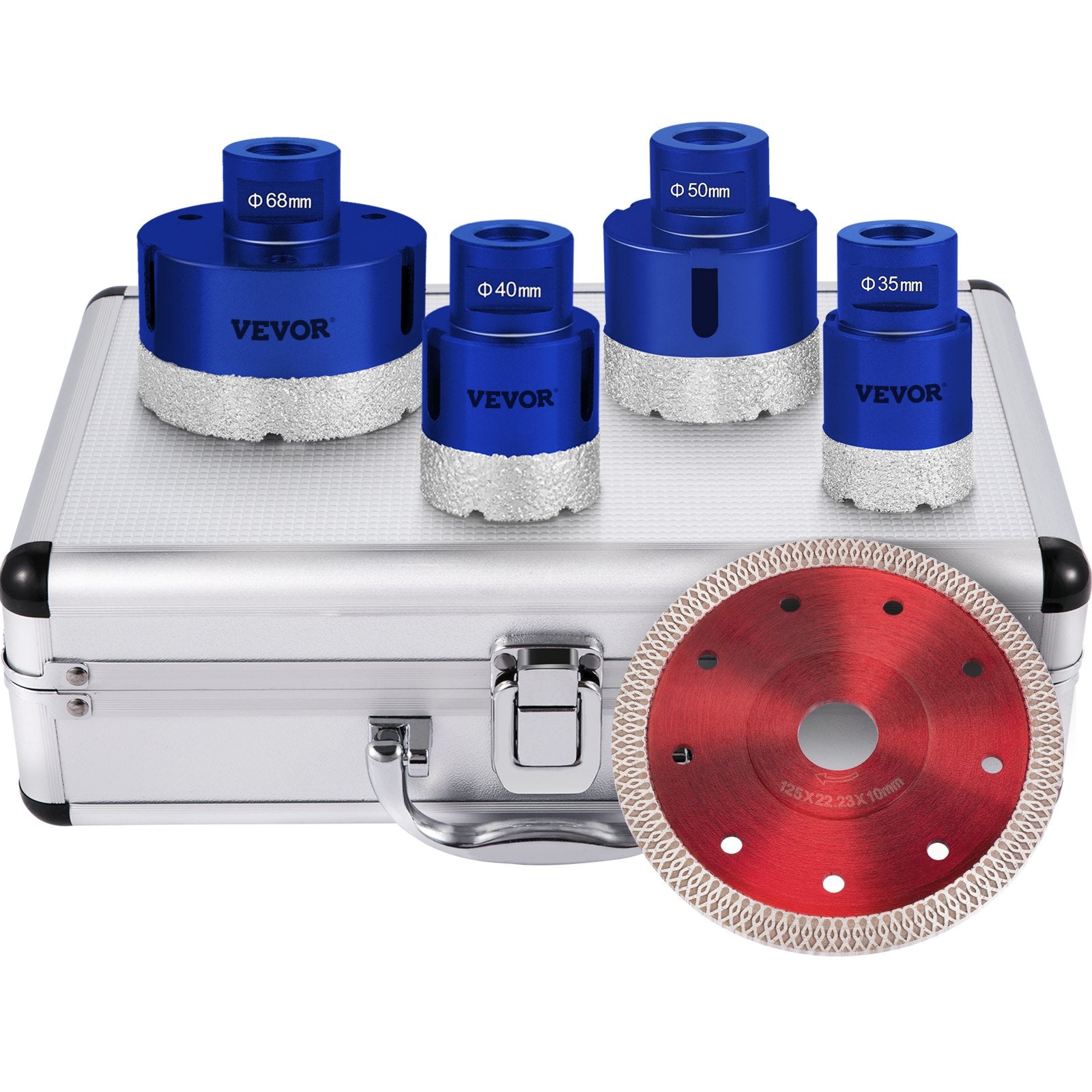 Diamond Drill Bit Set 4 Piece | 35/40/50/68mm Vacuum Brazed Tile Hole Saws with Case