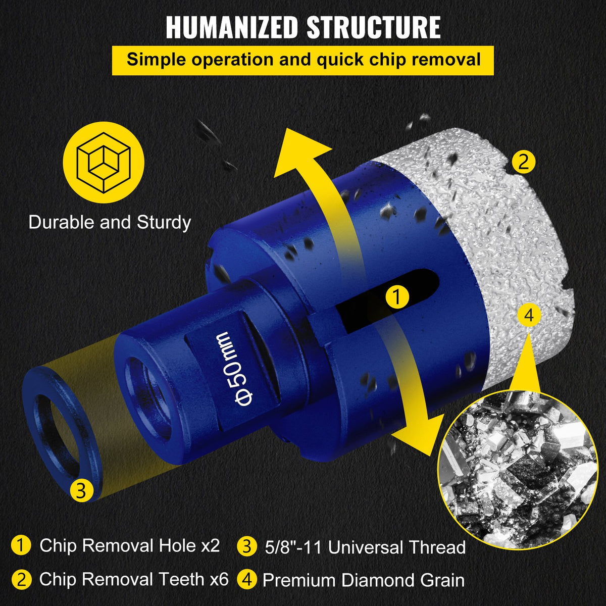 Diamond Drill Bit Set 4 Piece | 35/40/50/68mm Vacuum Brazed Tile Hole Saws with Case