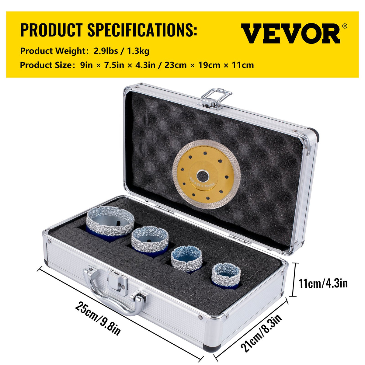 Diamond Drill Bit Set 4 Piece | 35/40/50/68mm Vacuum Brazed Tile Hole Saws with Case