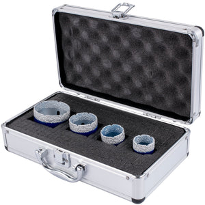 Diamond Drill Bit Set 4 Piece | 35/40/50/68mm Vacuum Brazed Tile Hole Saws with Case