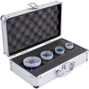 Diamond Drill Bit Set 4 Piece | 35/40/50/68mm Vacuum Brazed Tile Hole Saws with Case