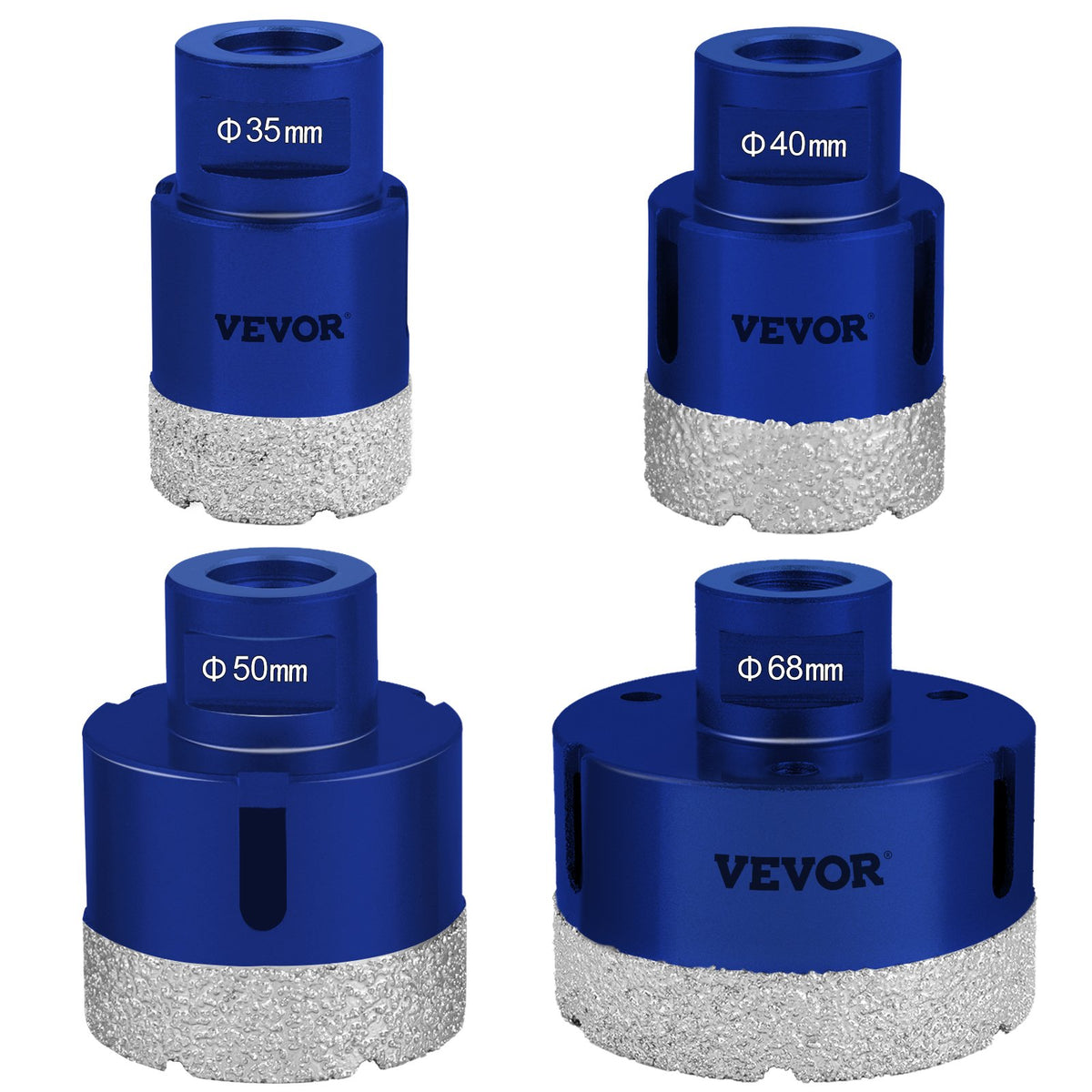 Diamond Drill Bit Set 4 Piece | 35/40/50/68mm Vacuum Brazed Tile Hole Saws with Case