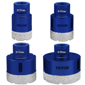 Diamond Drill Bit Set 4 Piece | 35/40/50/68mm Vacuum Brazed Tile Hole Saws with Case