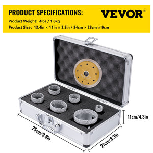 Diamond Drill Bits | 6-Piece Tile Hole Saw Kit with Storage Case