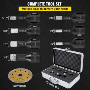 Diamond Drill Bit Set 7 Piece | 6-14mm Vacuum Brazed Tile Hole Saws with Case