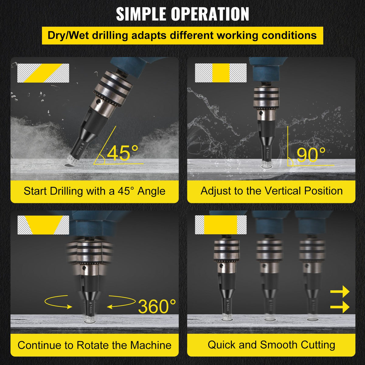 Diamond Drill Bit Set 7 Piece | 6-14mm Vacuum Brazed Tile Hole Saws with Case