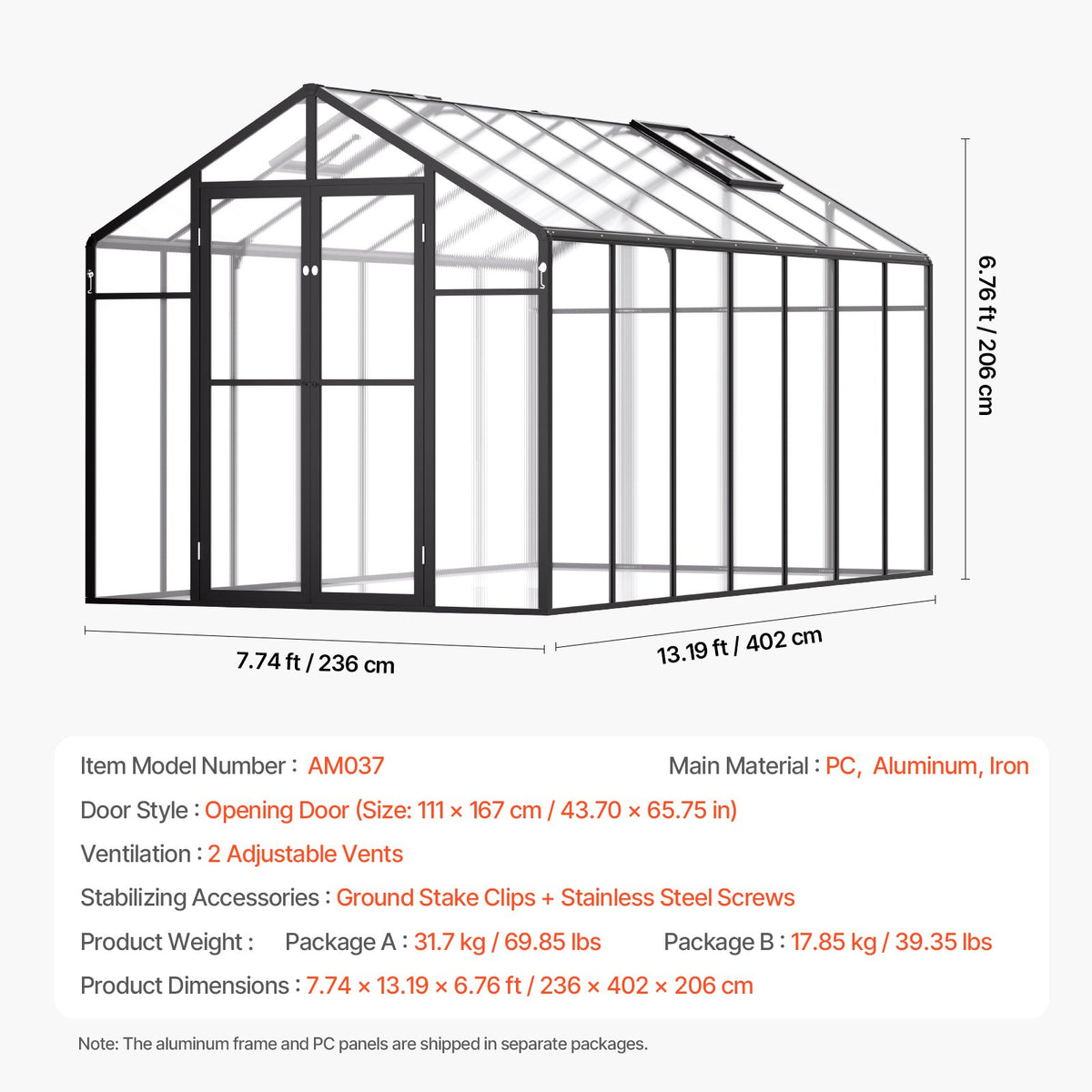 Polycarbonate Greenhouse | 8x14 ft Walk-In Outdoor Garden Greenhouse