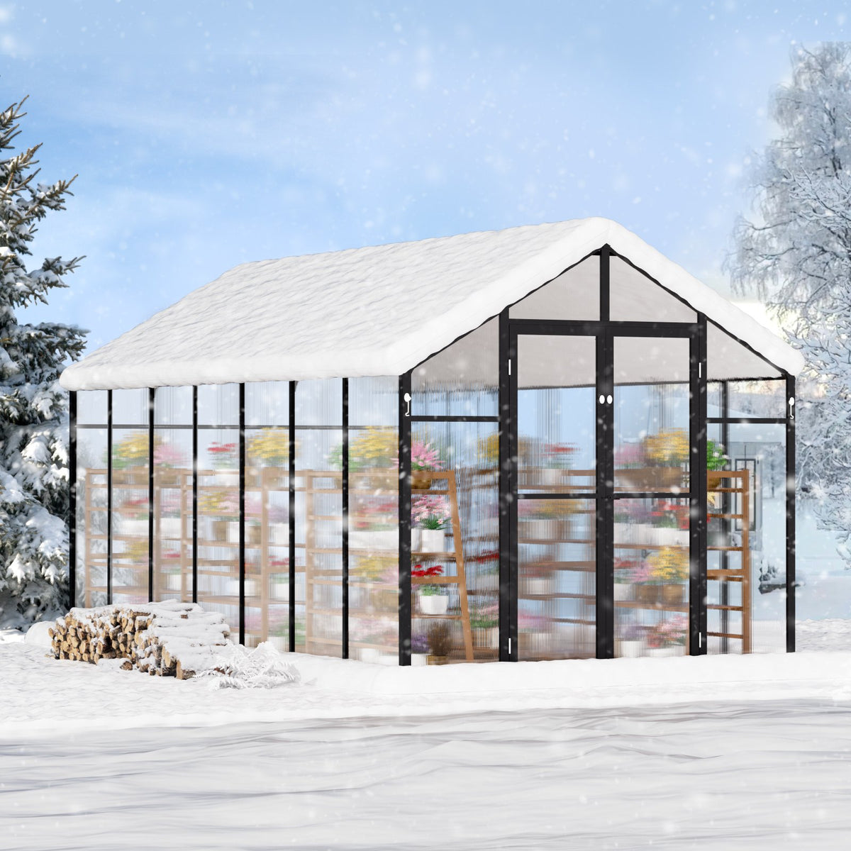 Polycarbonate Greenhouse | 8x14 ft Walk-In Outdoor Garden Greenhouse