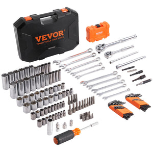 Mechanics Tool & Socket Set | 145-Piece SAE & Metric | 1/4" & 3/8" Drive with Organizer