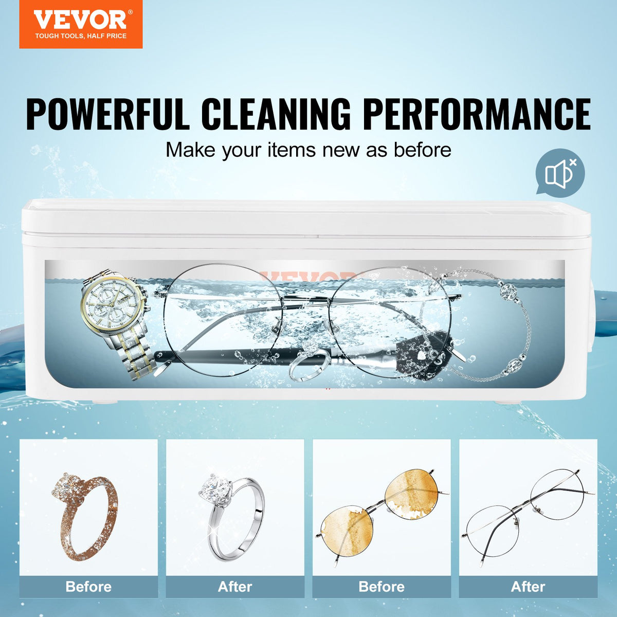Ultrasonic Jewelry Cleaner | 470ml Portable Cleaner with 4 Timer Modes | For Glasses, Watches & Rings
