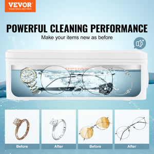 Ultrasonic Jewelry Cleaner | 470ml Portable Cleaner with 4 Timer Modes | For Glasses, Watches & Rings