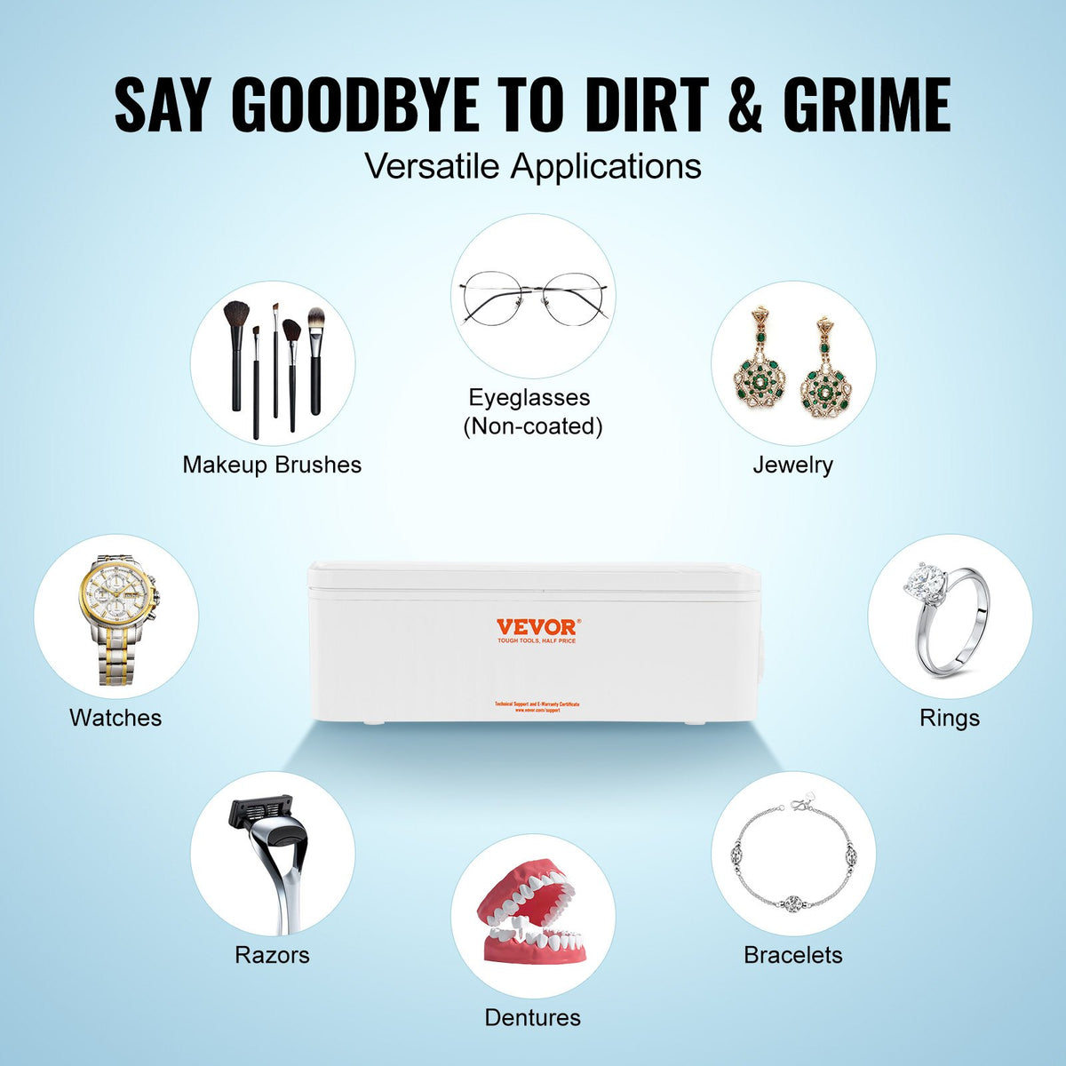 Ultrasonic Jewelry Cleaner | 470ml Portable Cleaner with 4 Timer Modes | For Glasses, Watches & Rings