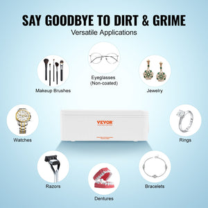 Ultrasonic Jewelry Cleaner | 470ml Portable Cleaner with 4 Timer Modes | For Glasses, Watches & Rings