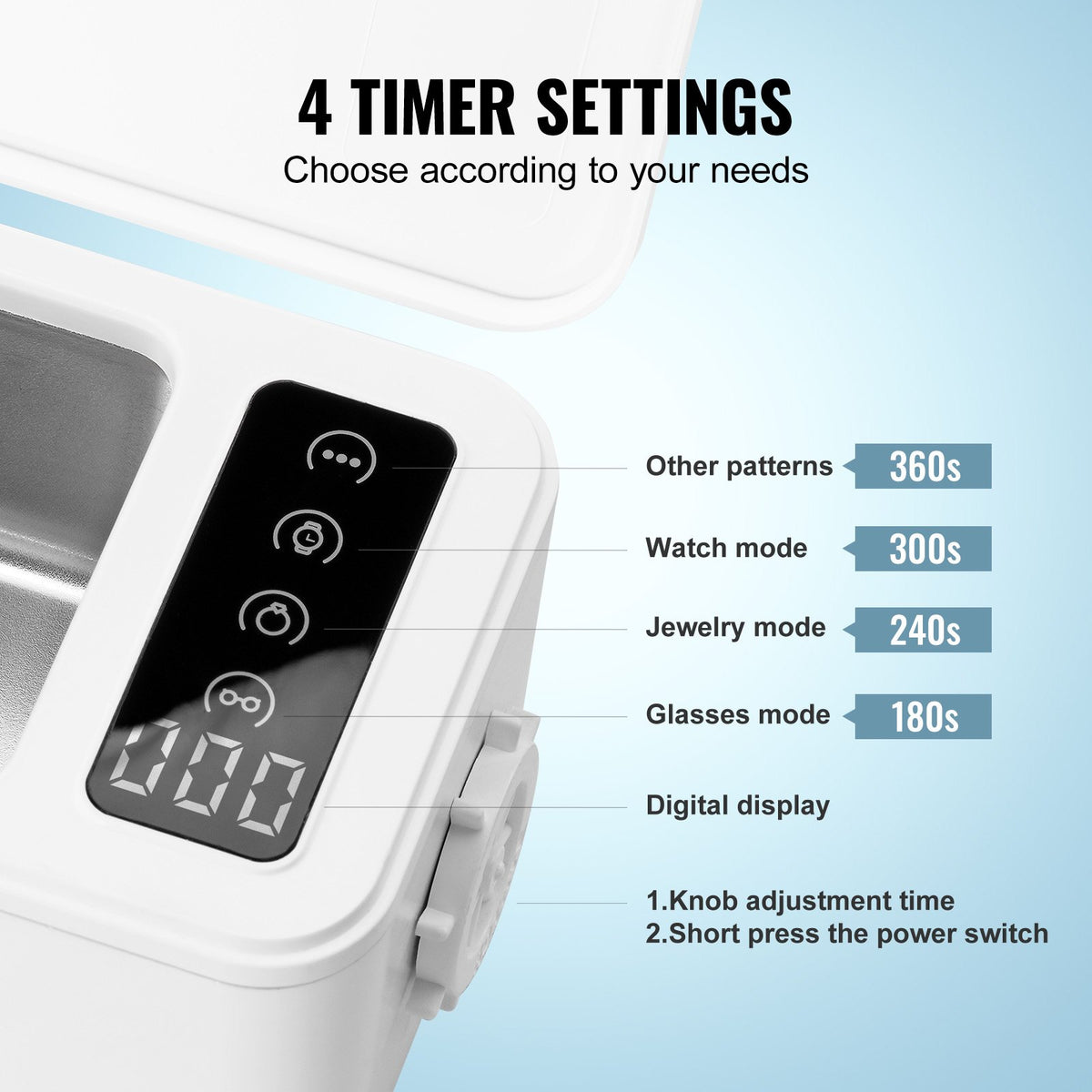 Ultrasonic Jewelry Cleaner | 470ml Portable Cleaner with 4 Timer Modes | For Glasses, Watches & Rings