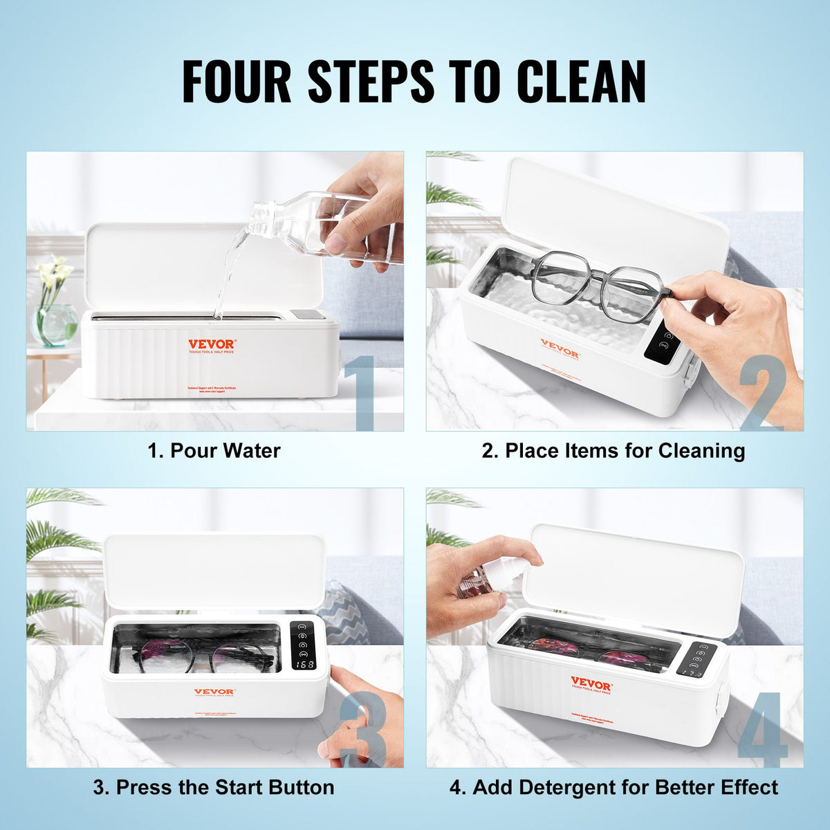 Ultrasonic Jewelry Cleaner | 470ml Portable Cleaner with 4 Timer Modes | For Glasses, Watches & Rings