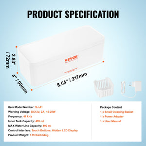 Ultrasonic Jewelry Cleaner | 470ml Portable Cleaner with 4 Timer Modes | For Glasses, Watches & Rings